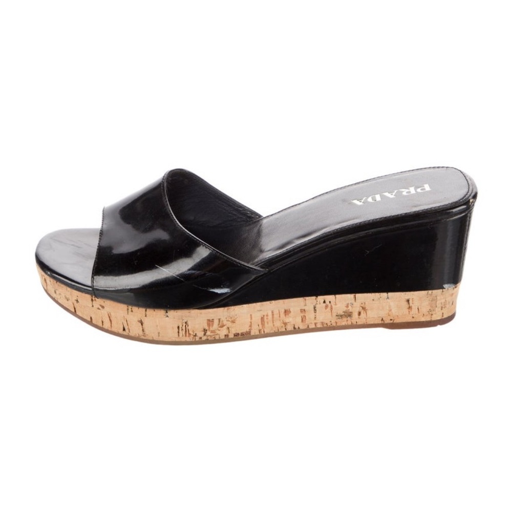 Prada Black Patent Leather Wedges